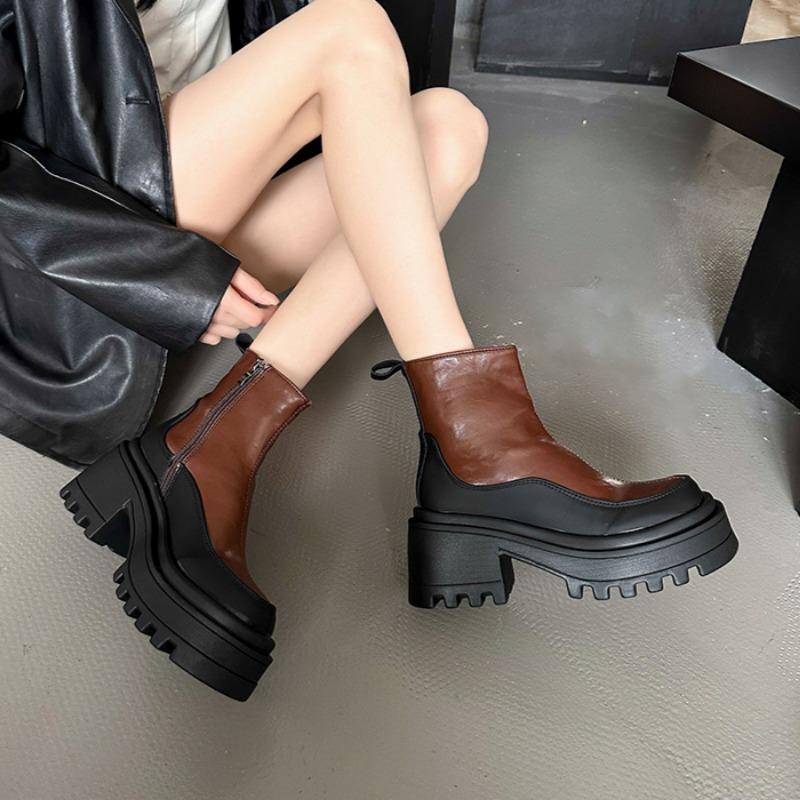 Женские ботильоны на платформе с высоким каблуком, дизайнерские массивные кожаные туфли, зимняя мода 2025 года, повседневная обувь в готическом стиле, модные туфли-лодочки Botas Mujer