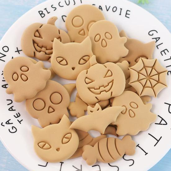 8 шт./компл., формочка для печенья на Хэллоуин, пищевой легко выпускаемый пресс, сделай сам, тыква, призрак, череп, летучая мышь, автомобиль, паутина