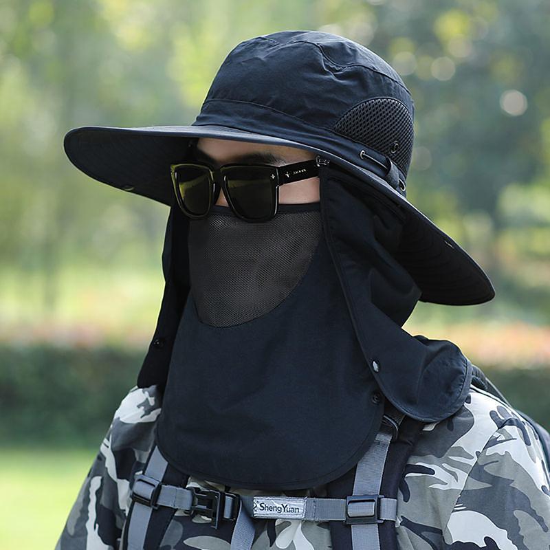 Youth Omni Directional Brim Face Shield Neck Protection Sun Hat Big Brim UV Proof Outdoor Fishing Mountaineering Cap