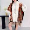 Knitted Cape Shawl Women'S Big Fur Collar Thickened Warm High-End Plaid Cape Jacket