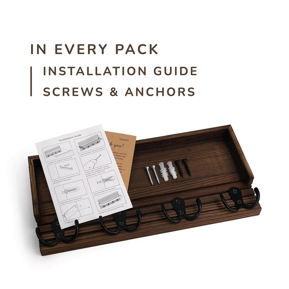 Деревянный держатель для ключей для декора прихожей, настенный органайзер для почты и вешалка для ключей с 4 крючками, деревенская полка для ключей, солнцезащитных очков