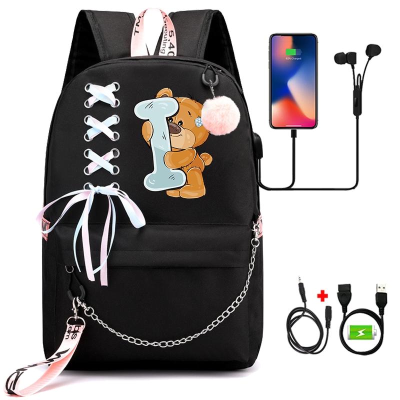 Рюкзак с принтом «Маленький медведь», 26 английских букв, детский рюкзак для школы для мальчиков и девочек, сумка для книг с героями мультфильмов, кавайная школьная сумка для школьников