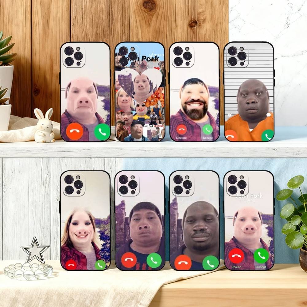 J-John P-Pork is C-Calling Answer Call Phone Case For iPhone17,16,15,14,13,12,Plus,Pro Max, 5G Others Soft Black Cover