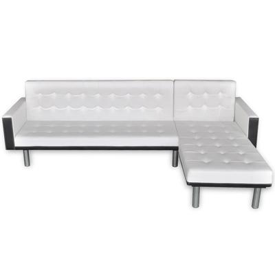 L Shaped Sleeper Sofa Artificial Leather White