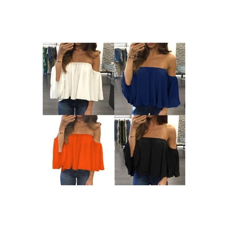 Premium Quality Fashion Women's Summer Off Shoulder Long Sleeve Casual Blouse