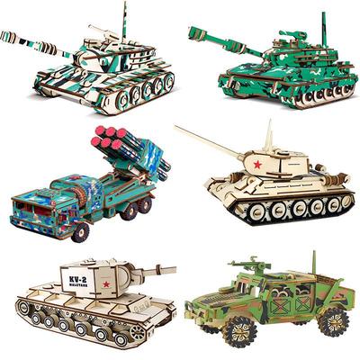 Деревянная 3D модель танка для сборки, пазл, развивающая игрушка