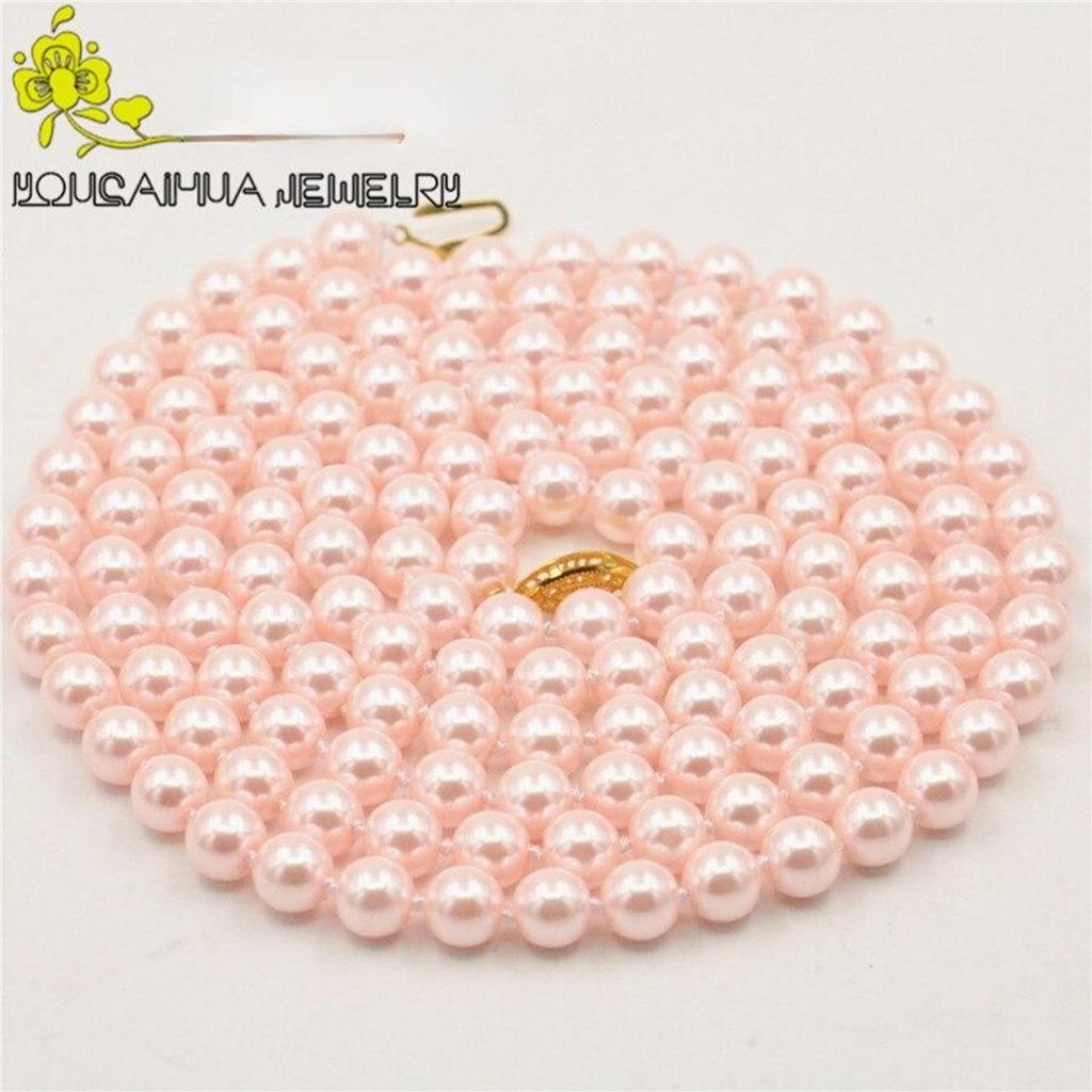 Модные новые аксессуары, детали для рукоделия, 8 мм, розовое ожерелье с жемчугом в виде ракушек океана, 50 дюймов, для девочек, женщин, подарки, орнамент, изготовление ювелирных изделий