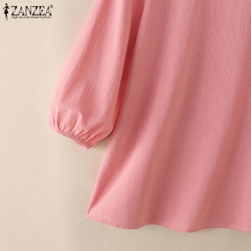 ZANZEA Женская повседневная блузка свободного кроя с круглым вырезом и рукавом 3/4