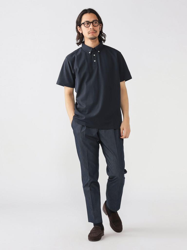 В:MING LIFE STORE by BEAMS Мужская футболка-поло с коротким рукавом, Влагоотводящая, Быстросохнущая, Пике на пуговицах, SS25, Темно-синий, Размер L