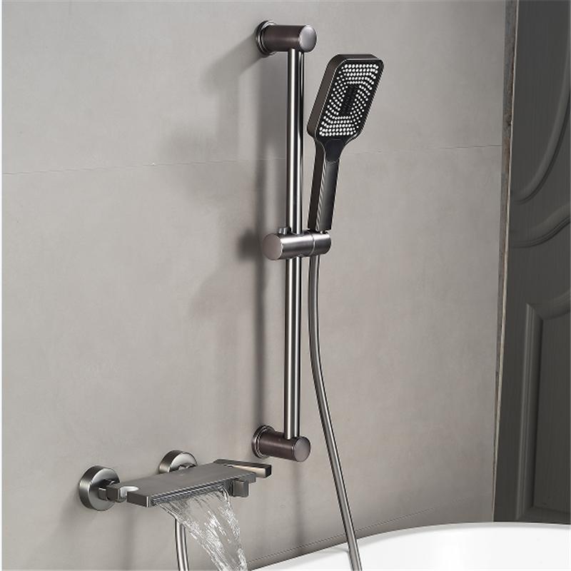Серый комплект для душа для ванной, горячая и холодная вода, черный смеситель для душа для ванной комнаты, хромированный комплект для душа со скользящей штангой из латуни