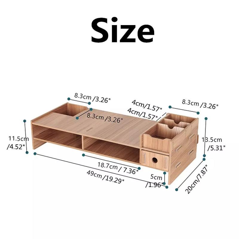 Wooden Monitor Holder Bracket Computer Stand Desktop Storage Shelf Laptop Stand Screen Rack Desk PC Riser Organizer 49*20*11.5cm