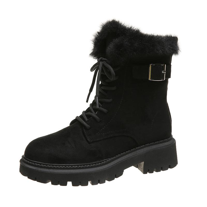 Platform Snow Boots Women's Winter Shoes Plush Warm Thicken Cow Suede 6 Boots British Style Fashion Lace-up Women Shoes
