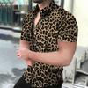 Летние мужские гавайские рубашки с воротником Camisa Леопардовые 3D-печатные рубашки Мужские Женские Рубашка с коротким рукавом Однобортная Блузка Пляжная