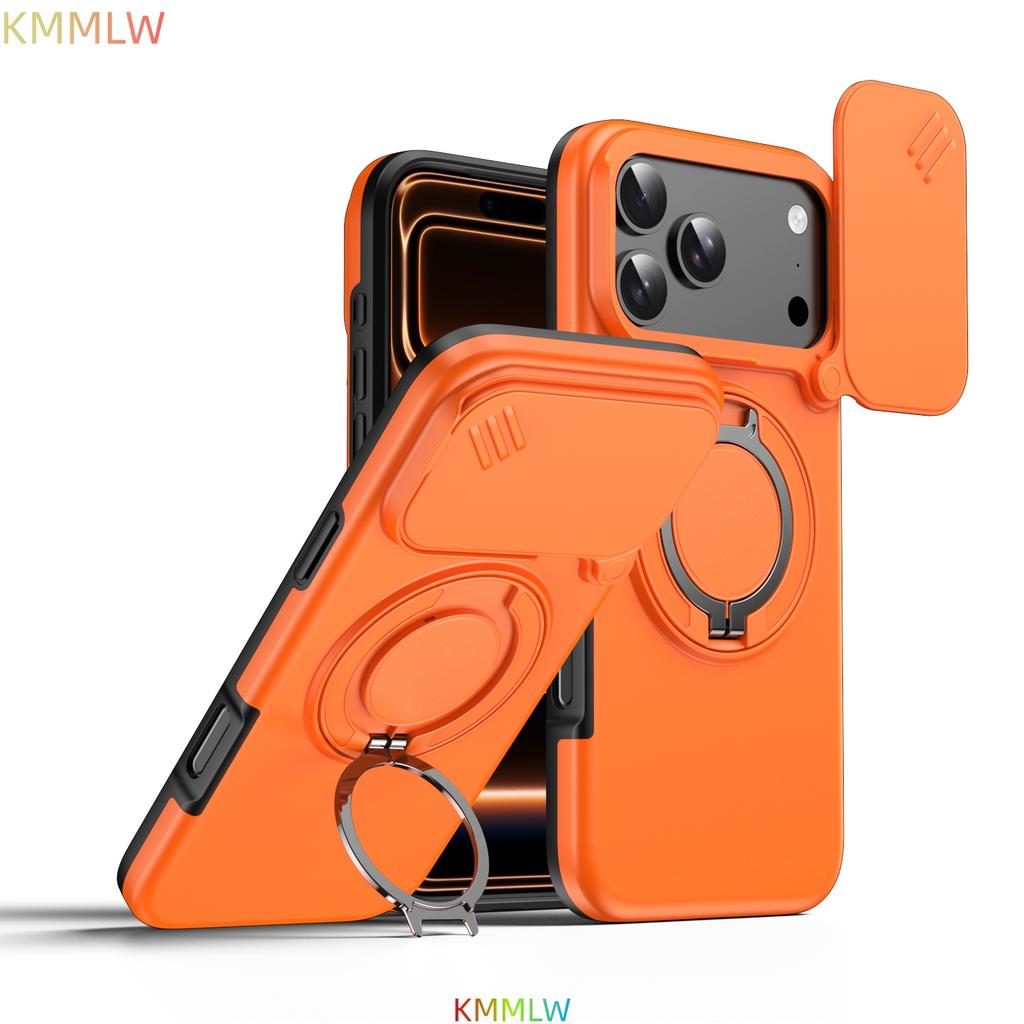 Магнитный чехол-подставка с кольцом для iPhone 17 Pro Max Защита сдвижной крышки объектива камеры ТПУ-каркас Пластиковая задняя крышка