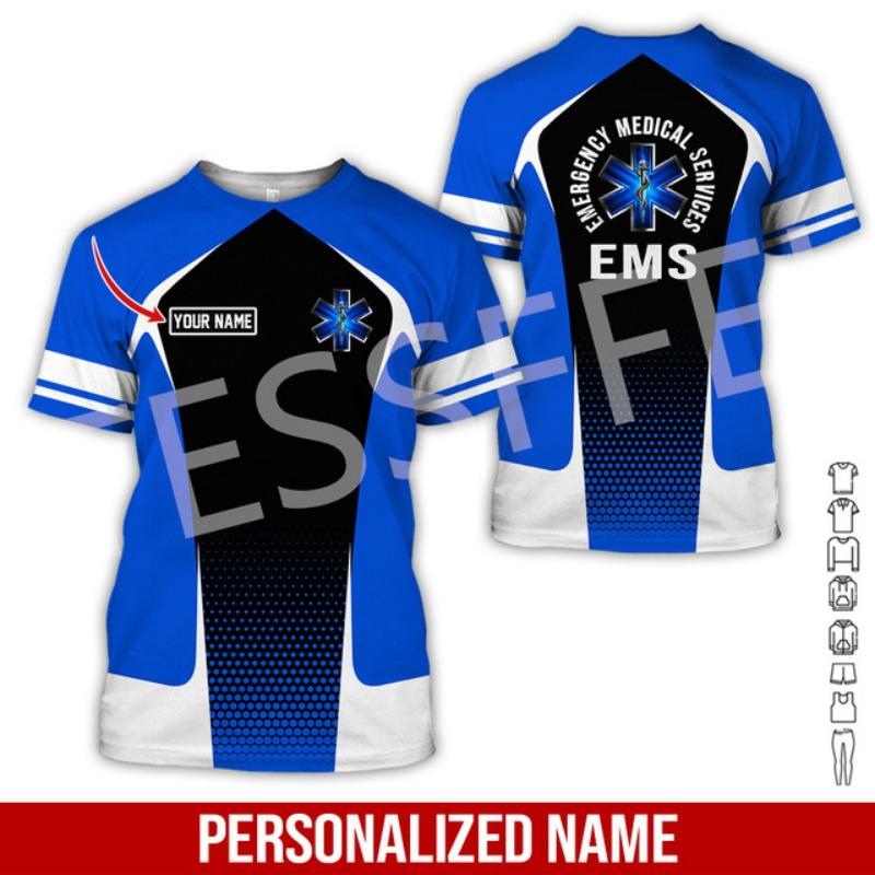 Индивидуальное имя Косплей EMS EMT Медицинский фельдшер Работник Татуировка 3DPrint Лето Harajuku Уличная одежда Короткие рукава Повседневные футболки X4