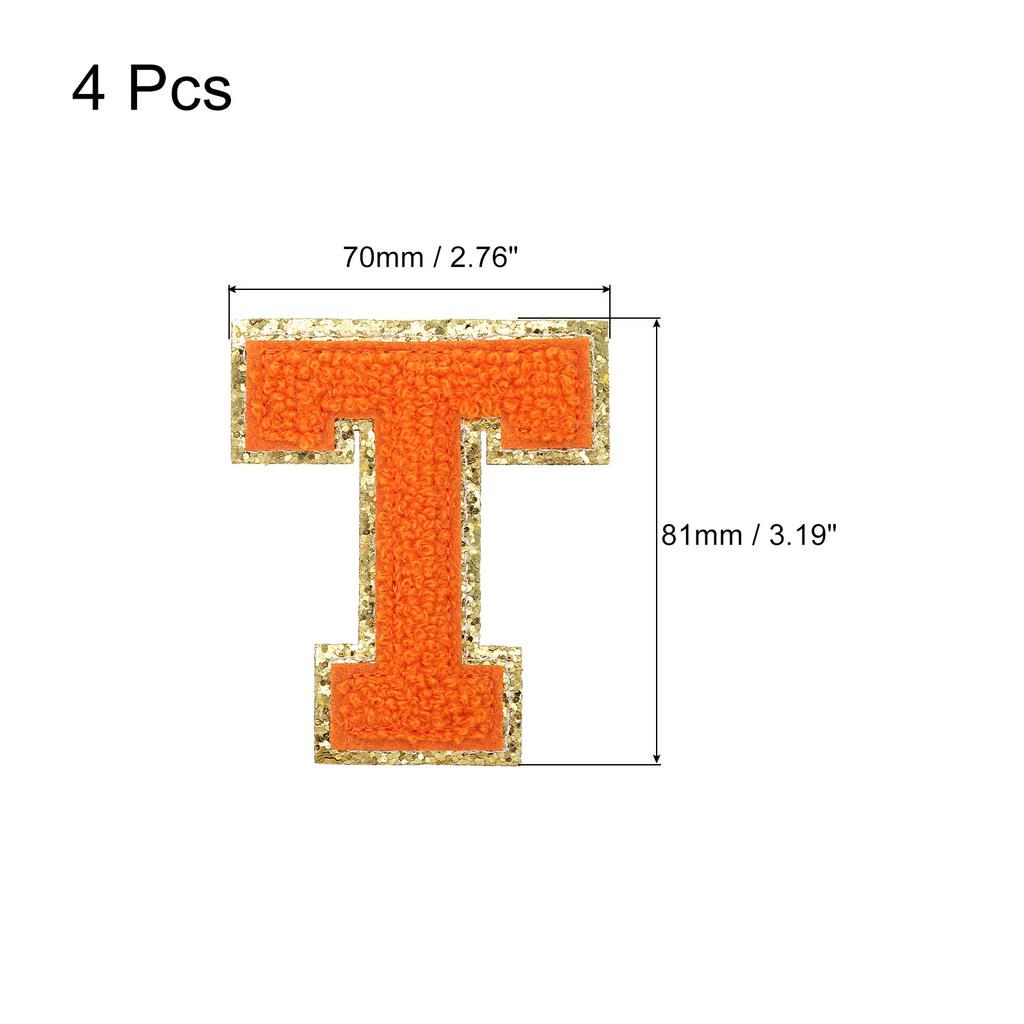 4pcs Chenille Letter Patches Iron on Letter Patches Embroidery Patch Iron on Sew on Jacket Embroidered Letter Patches Orange
