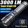 High Power Led Flashlight 2000mAh Rechargeable Torch With LCD Display Camping Fishing Emergency Zoom Lantern