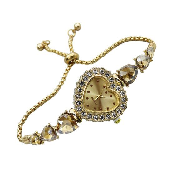 Women's Heart Shaped Bracelet Watch Rhinestone Heart Quartz Wristwatch Adjustable Slider Bracelet Dress Watch