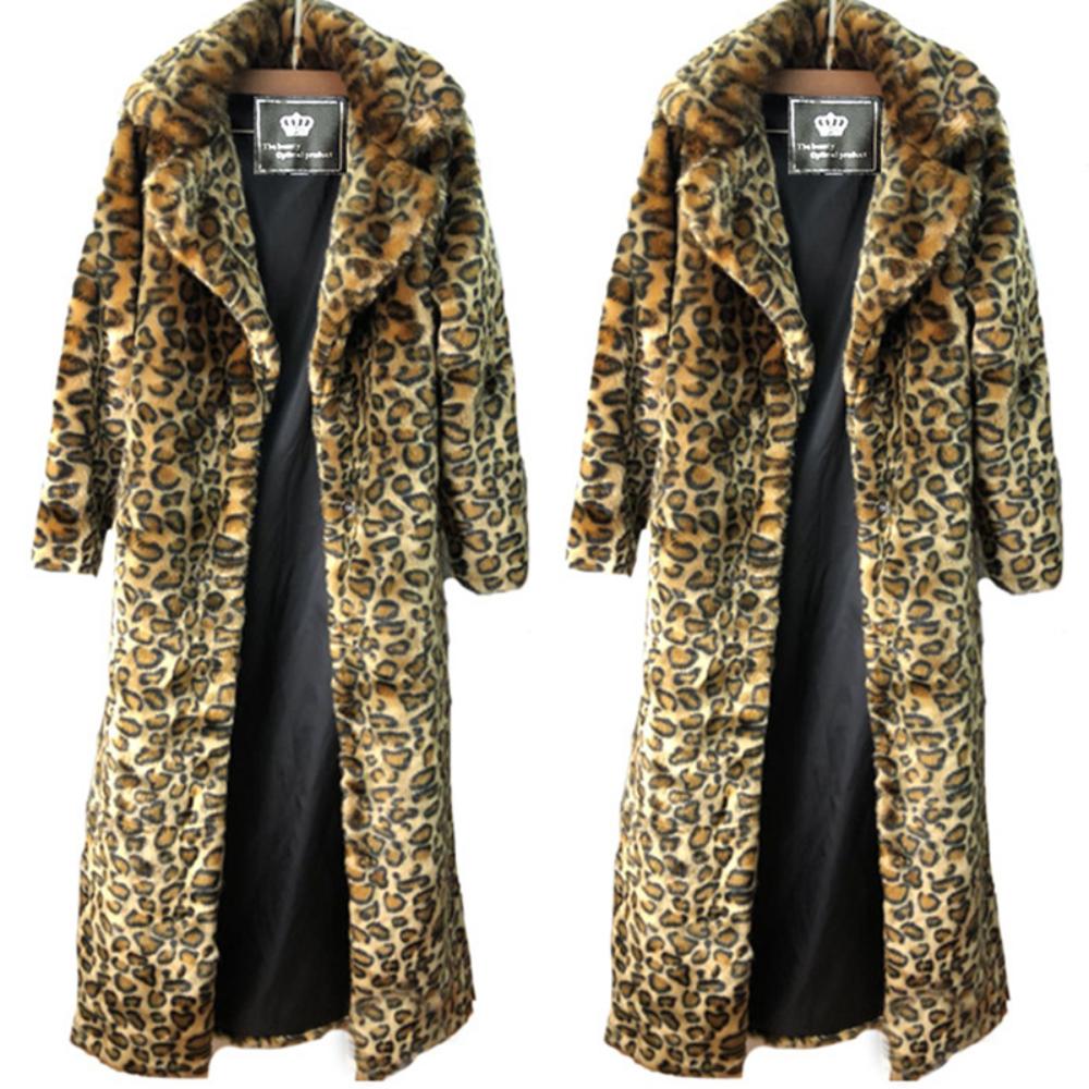 CHEST Women Leopard Faux Fur Coats Winter Warm Thick Hooded Jacket Long Sleeve Zipper Loose Long Sleeve Zipper Loose Jacket High-quality