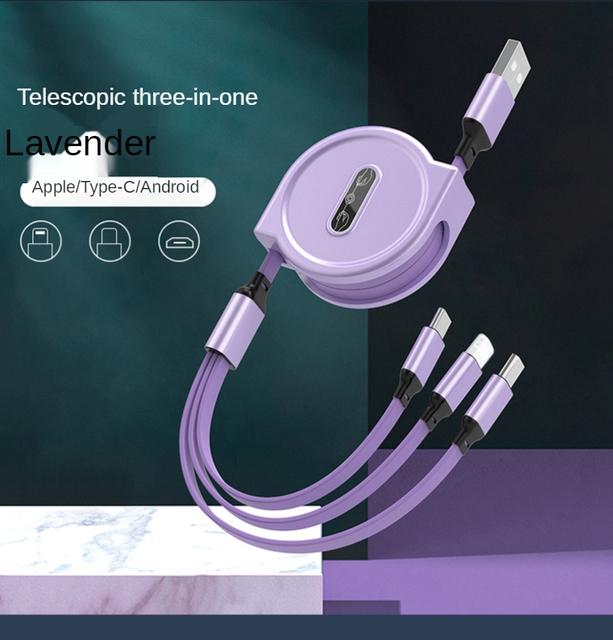 3 In 1 Charging Cable Retractable USB Charge 2.4A Fast Charging Portable Cable Micro Type-C for iPhone