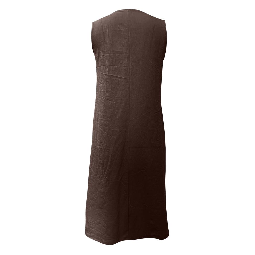 Модное женское повседневное однотонное платье без рукавов Poket