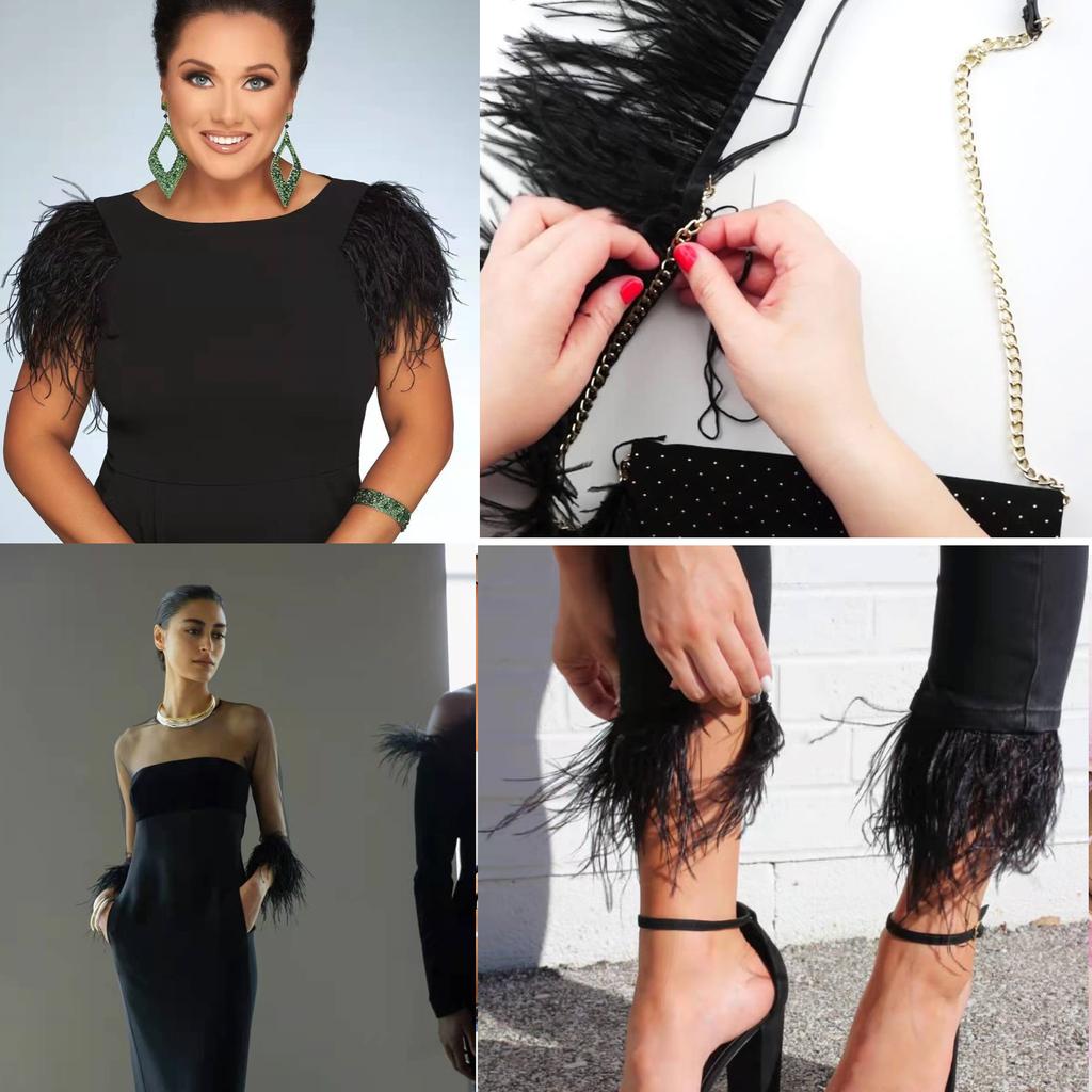 1meter 8 -10cm White Ostrich Feather Trims Natural Black Ostrich Feather For Craft Ribbon Fringe Skirt Party Clothing Plume Decor