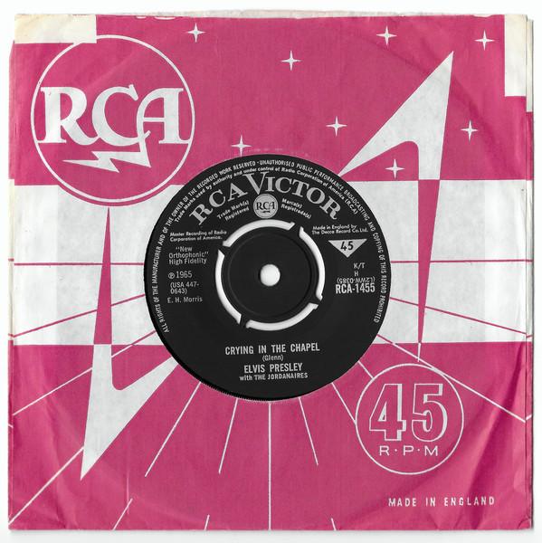 7-дюймовая пластинка ELVIS PRESLEY THE JORDANAIRES Crying In The Chapel RCA1455 RCA Victor 1965 Великобритания Поп Б/у