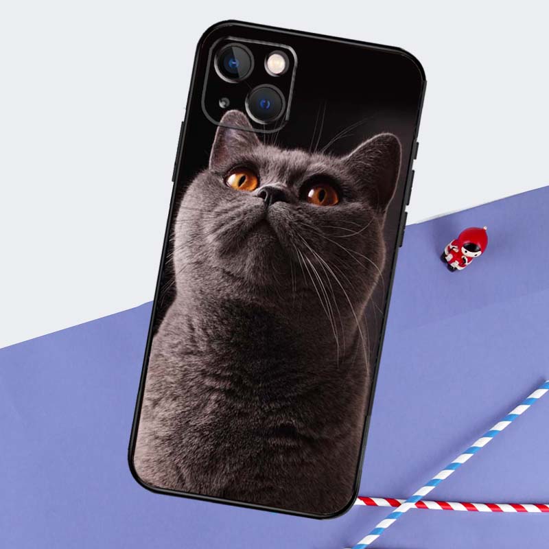 Красивый Серый Британский Короткошерстный Кот Чехол Для Телефона Для iPhone 16 Pro Max 11 13 14 15 Pro Max 12 Mini XR 16 15 Plus 16e Задняя Крышка