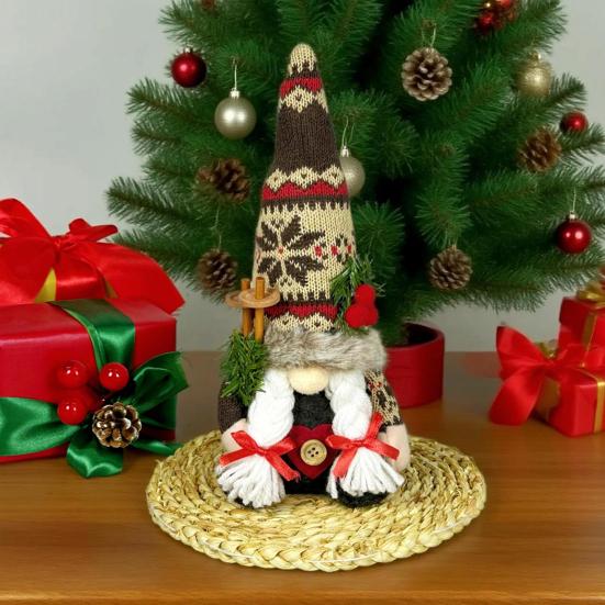 Yousheng Рождественский Плюшевый Гном Украшение Ручной Работы Эльф Гном Фигурка с Вязаной Шапкой Сосновые Ветки Зимняя Мягкая Шведская Кукла Томте для Праздника