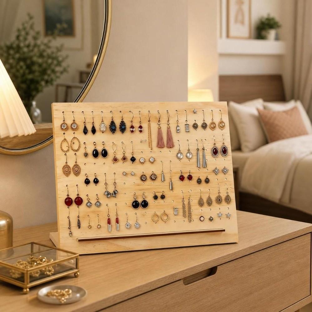 Wood Earring Holder With Base Jewelry Display Board Ornaments Jewelry Storage Rack Bedroom
