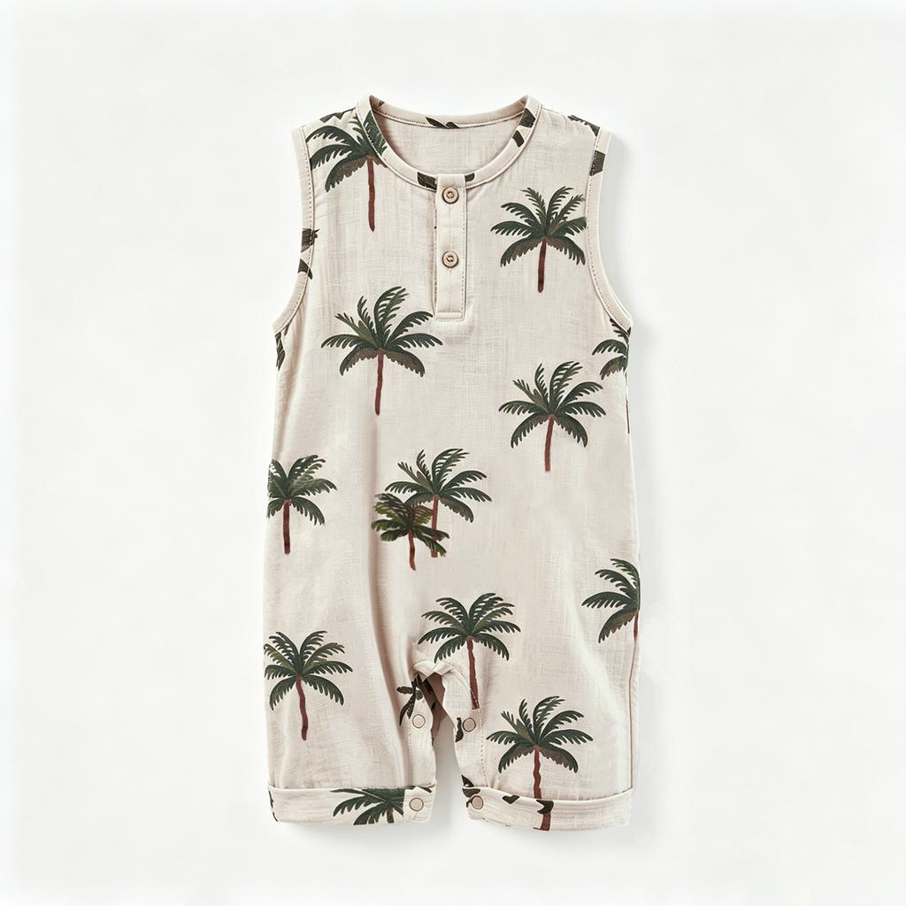 Sleeveless Baby Romper, Print Infant Jumpsuit, Unisex Cotton Summer One-Piece Bodysuit with Crotch Snaps