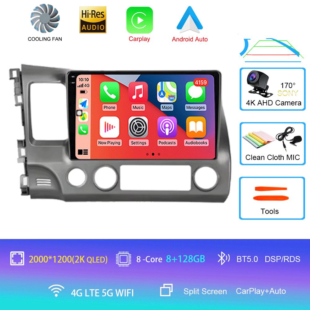 Для Honda Civic 2005 - 2012 2Din 4G Android 14 Автомагнитола Радио Мультимедийный Видеоплеер Навигация GPS Головное Устройство Carplay Монитор