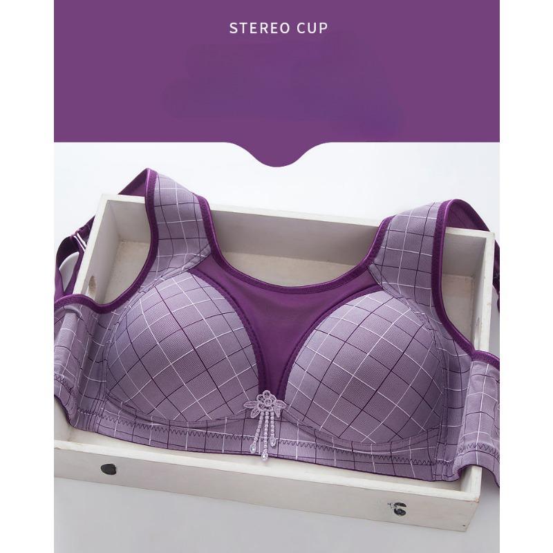 Wire Free Plaid Thin B C 3/4 Cup Women Large Size Bra Adjustable Lace Transparent Gather Push Up Wireless Bras Sexy Lingerie