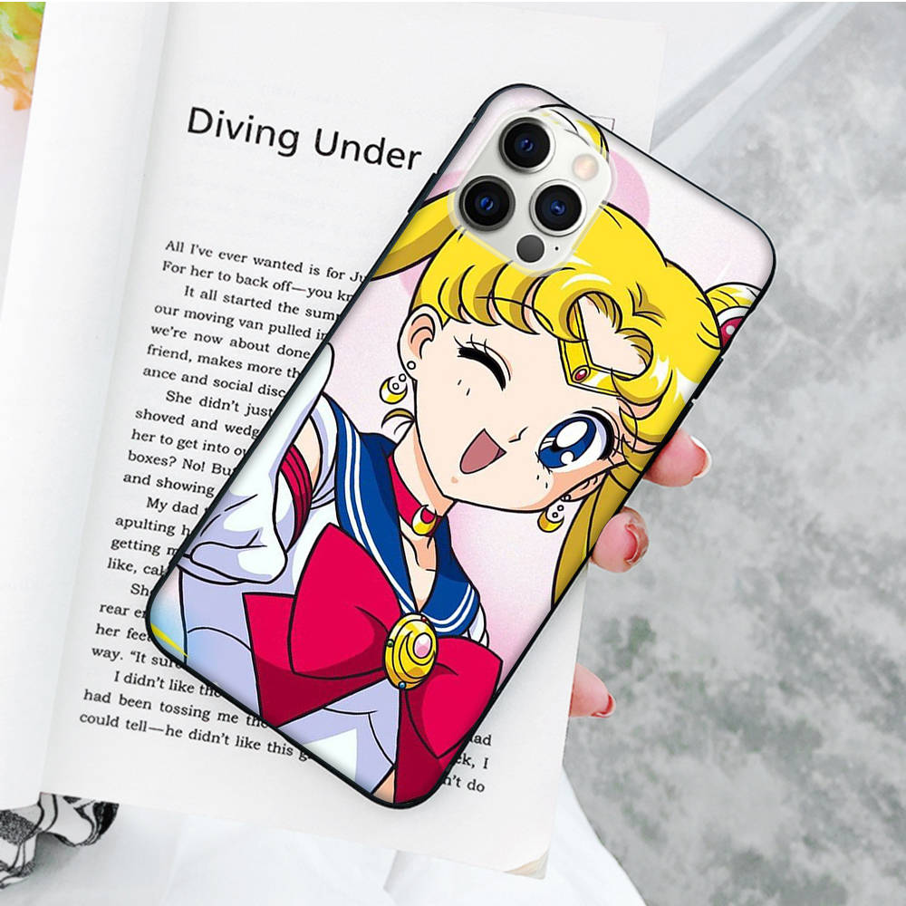 Мягкий черный чехол JW88 Sailor Moon для iPhone 16 15 Plus 14 13 Pro 8 SE XR XS Max P30 Nova 5T Y5P Y6 Y7 Y8P Y9 Realme C30 C33 C31 VIVO Y36 V27