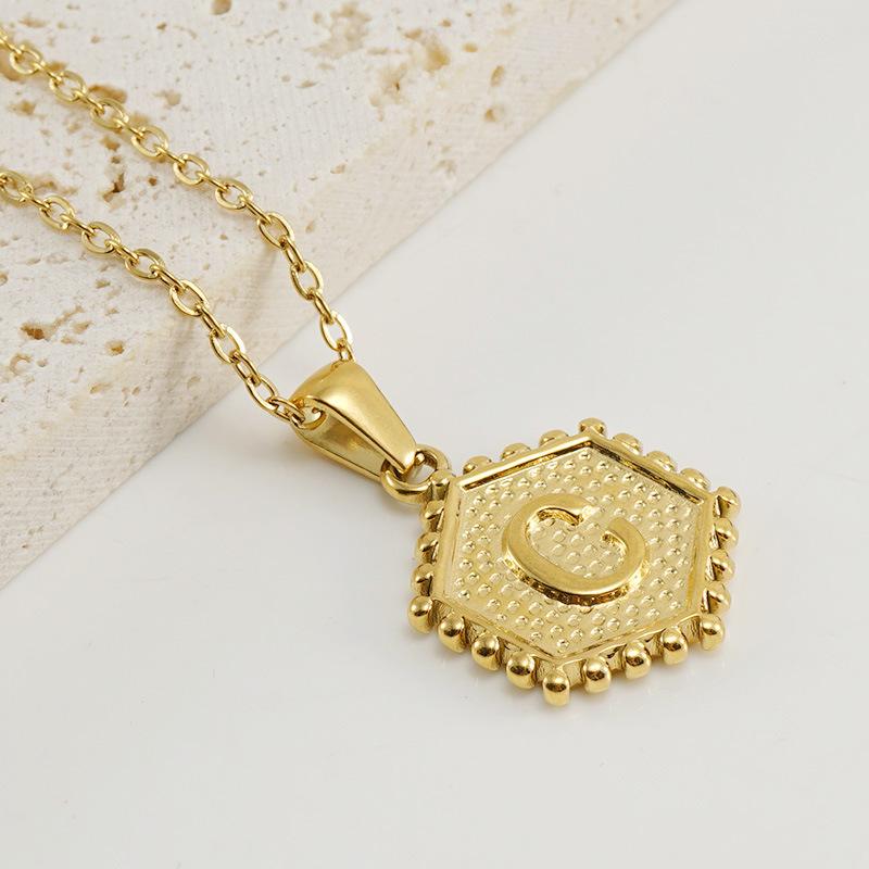 New Fashion Titanium Steel Hexagonal Letter Pendant Stainless Steel 26 English Letter Necklace Female