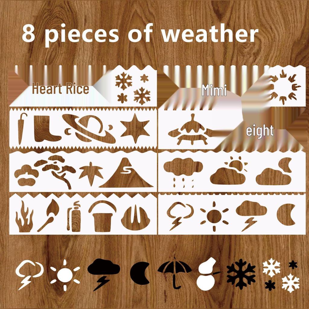 Weather-Themed 8-Piece DIY Painting Stencil Set: Washable & Reusable