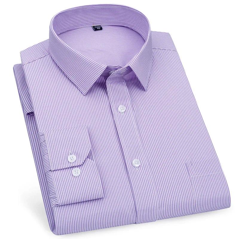 Мужские рубашки в стиле business casual Фиолетово-синие Хлопок Обычный крой Длинный рукав Классическая Клетка Полоска Клетка Рубашки для социальной работы