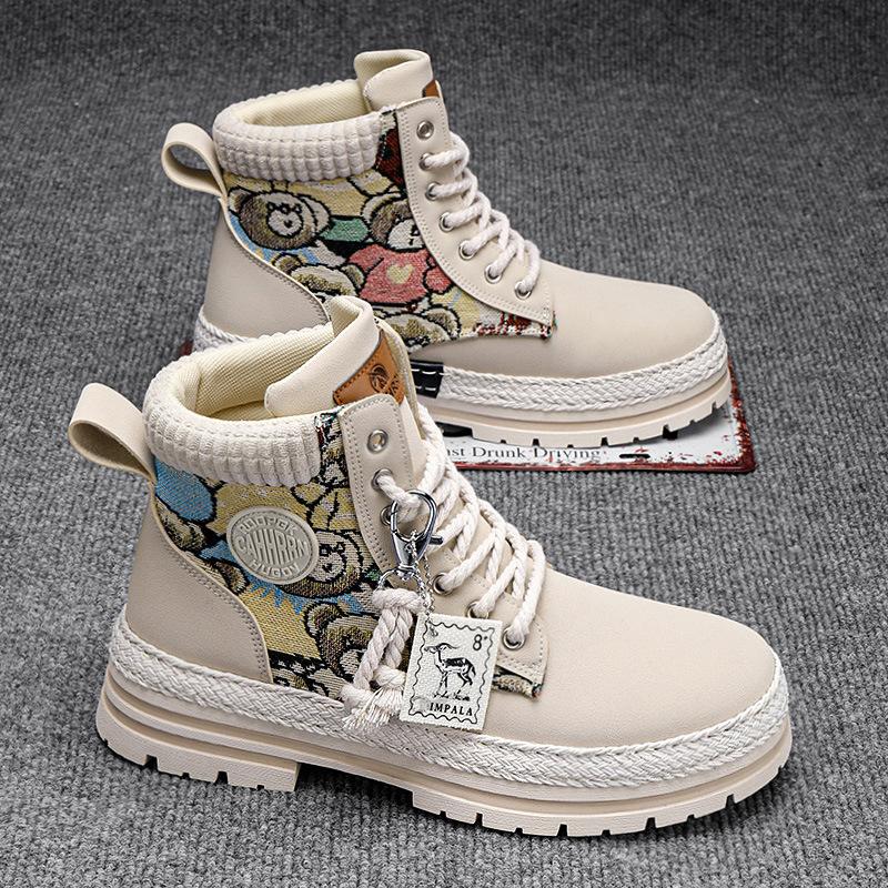 2025 Популярные модные ботинки Martin большого размера для мужчин, британские мужские ботинки, флисовые теплые высокие повседневные кожаные ботинки для мужчин