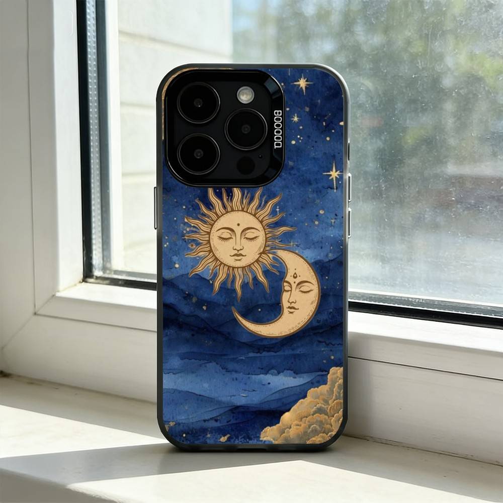 Забавный чехол для телефона с изображением лица Солнца и Луны S для iPhone 17,16,15,14,13,12,11 Plus,Pro Max,XS, Цветной серебряный чехол для телефона Funda Cover