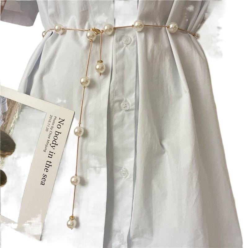 Стильный летний пояс-цепочка на талию с крупными жемчужинами и акцентами в виде бабочек для платьев