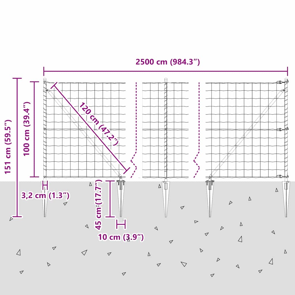 Welded Wire Fence with Spikes 25 x 1 m (W x H)