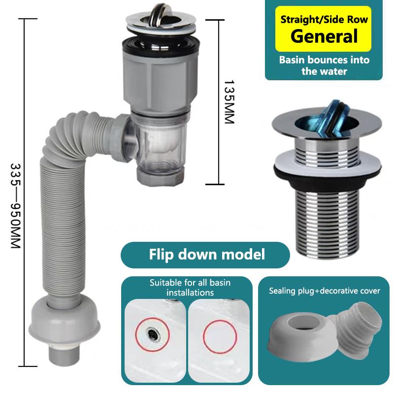 1Set Bathroom Kitchen Sink Drain Pipe Kit Flexible Expandable Anti-Odor Sink Drain Pipe Accessories