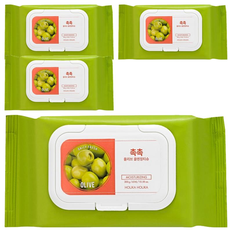 Holika Holika Daily Fresh Увлажняющие Оливковые Очищающие Салфетки, 300 г, 60 шт., 4 шт.