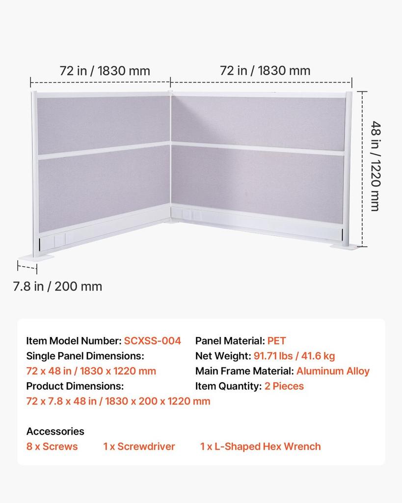 Office Divider Privacy Partitions, 2-Pack, 1.83m x 1.22m Room Divider Walls, PET Workstation Cubicle Partition with Outlet Covers, Freestanding