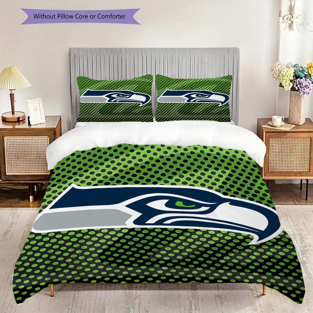 Постельное белье с узором Seattle Seahawks Комплект одеял Покрывало Наволочка Домашний Декор Подарок на День Рождения (1 пододеяльник + 2 наволочки, без наполнителя)