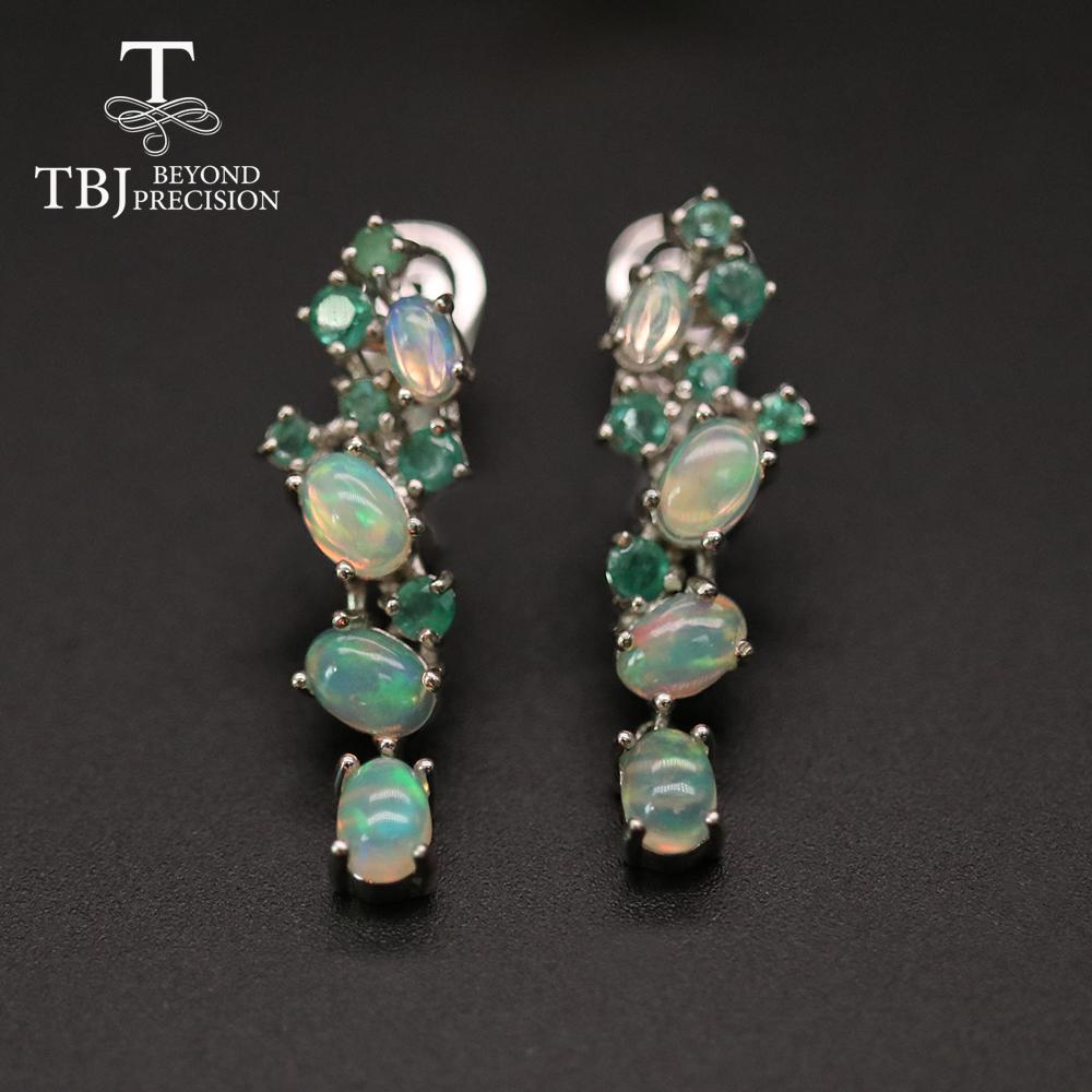 Colorful Gemstone Opal Emerald Earring ,natural Ethiopia Opal Zambia Green Emerald Jewelry 925 Sterling Silver