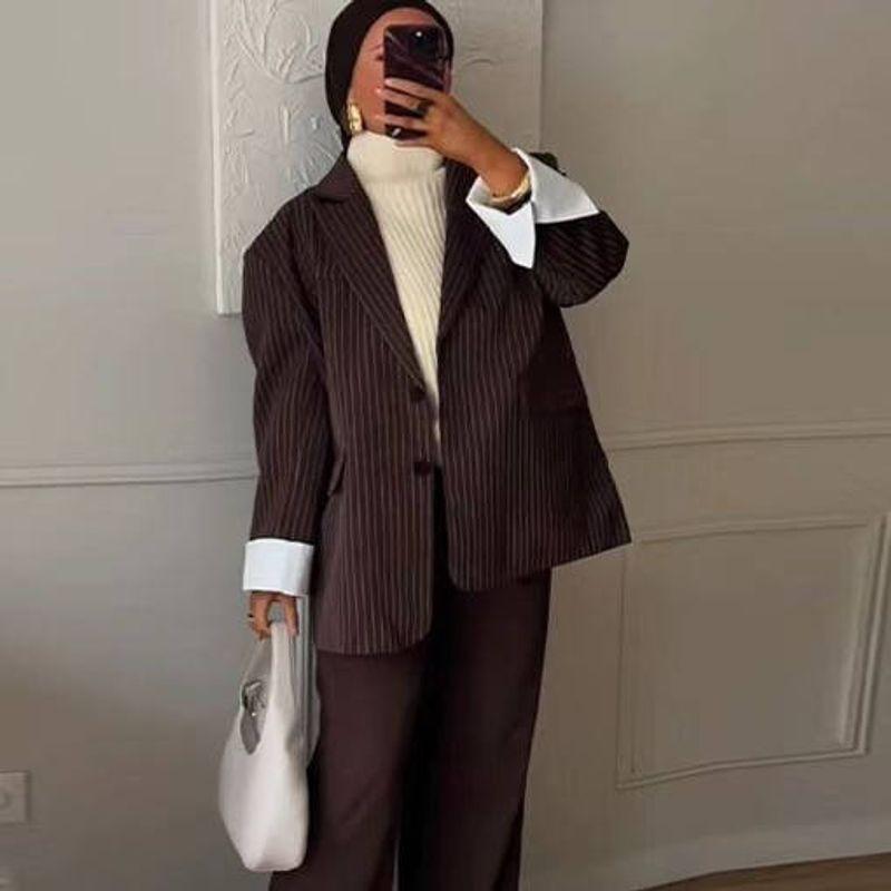 За Новая осенняя женская одежда 2025 Мода Ветер Мода Свободный крой Костюм в полоску Верхняя одежда 1255789