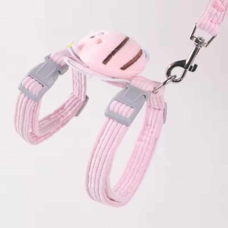 Cat Harness Collar Set Adjustable Cartoon Bee Double Layer Pet Harness for Small Medium Dog Cat Pet Collar Leash Outdoor