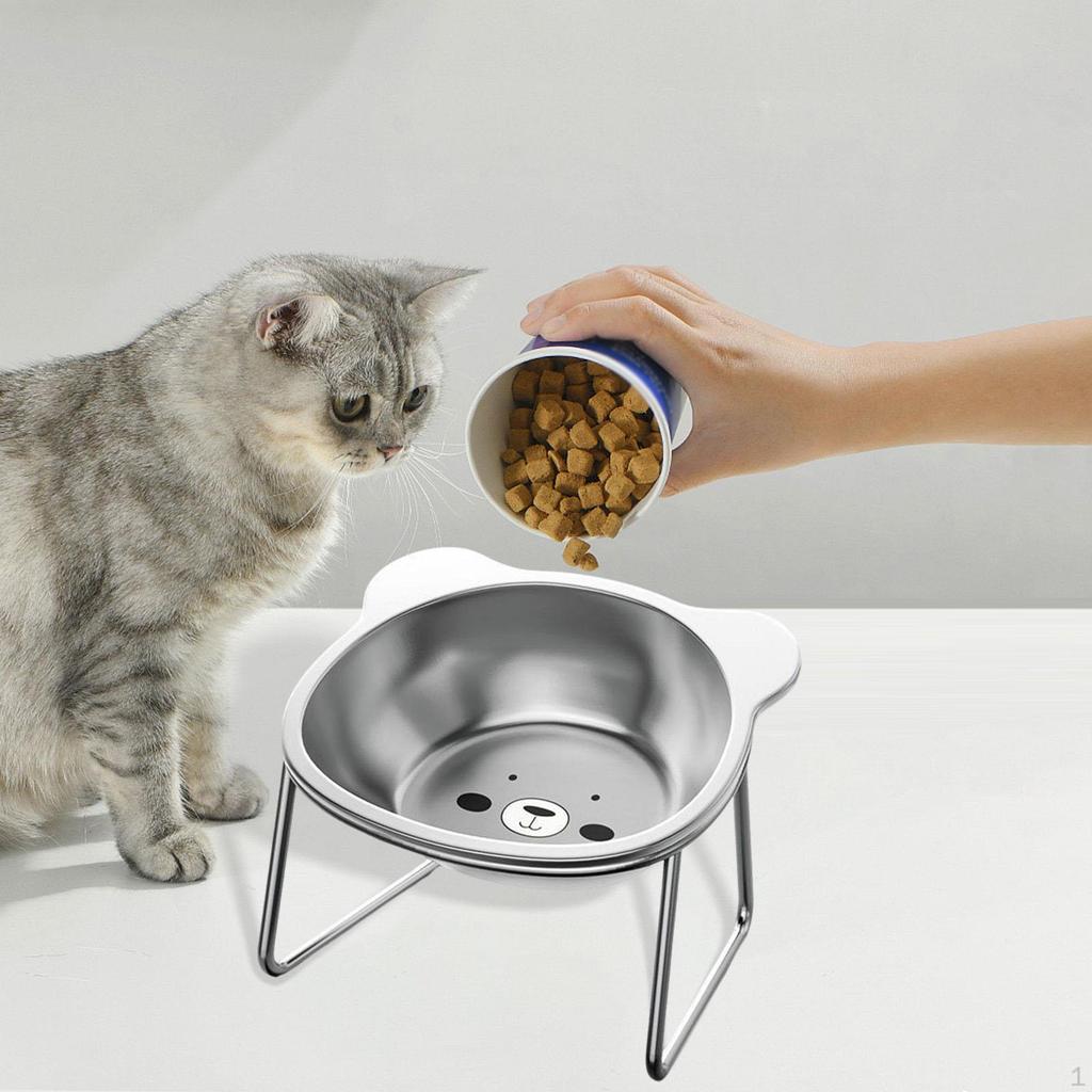Raised Cat Bowl Dog Water Food Anti Slip 15° Tilted Stable Elevated Pet Feeder with Stand for