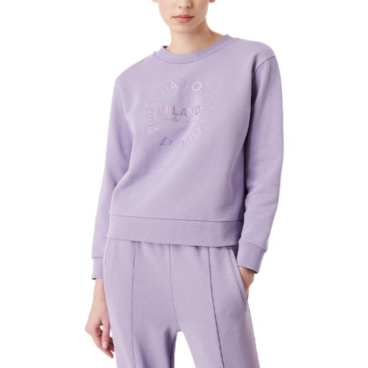 Emporio Armani FW22 Однотонная толстовка с длинным рукавом и круглым вырезом, вышитая логотипом-буквой, женская толстовка, фиолетовая, 6L2M7D-2J49Z-0831